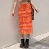 Y2K Aesthetic Striped Long Skirts 2021 New Tie Dye Printed High Waist Summer Women Skirt 2000s Retro Sweet Cute Mid-Calf Skirts G220414