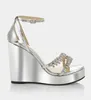 Summer-ready style Bing Sandals Shoes Women Wedges Heels Latte Nappa Leather Crystal-embellished Toe Straps Party Wedding Comfort Walking