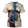 3D Cross Print Men T Shirt Jesus Summer O Neck Krótkie koszulki z krótkim rękawem