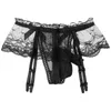 Underpants Mens Sissy Lingerie Underwear Floral See Through Sheer Lace Skirted Briefs Bowknot Bulge Pouch T-back G-string Thongs UnderpantsU