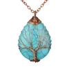 Collier pendentif arbre de vie en fil de cuivre Antique fait à la main cristaux naturels colliers de pierre de guérison pour cadeau