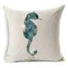 Housse de coussin haut de gamme Hippocampe étoile de mer taie d'oreiller coton lin Capa Para Almofadas style nautique peint à la main taie d'oreiller décorative sans intérieur