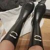 Fashion Black Women's Leather Long Boots Rain Boots Print Outsole Designer Shoes