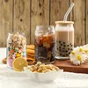 Sublimation Glass Beer Mugs 16OZ Cola Can Tumbler Frosted Jar Soda Beverage Straw Cup with Bamboo Lid and straw