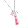 Partihandel ny ankomst medvetenhet smycken rosa tofs ribbon kärlek hänge charms bröstcancer halsband för kvinnliga smycken
