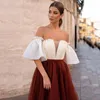 Party Dresses Elegant Satin And Tulle Evening Dress V-Neck Puffy Sleeves Pleats Lace Up Corset Prom Formal Gown Arabic Dubai Celebrity Wear