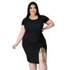 Casual Dresses XL-5XL Summer 2022 Plus Size Dress Women Clothing Solid Ribbed Drawstring Fold Sleeveless Wholesale Drop