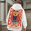 HMZ Hip Hop Streetwear Sweatshirt Hoodie Men Bear Letter Print Pullover Autumn Harajuku Cotton Casual Hooded 220325