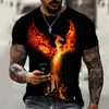 Herren-T-Shirts, cooles Fire Phoenix 3D-Druck-T-Shirt, modisch, hübsch, Harajuku, lässig, Persönlichkeit, bequem, übergroß, kurzärmelig