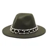 Szerokie czapki brzegowe 2022 Winter Fedora for Women Fashion Flat Wool Feel Jazz Men Pearl Goth Top Vintage Wedding Hat Eger22