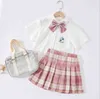 New Summer Toddler Girls Sailor Style Vêtements Ensembles Sweet Cute Fashion Enfants Infant 2 pièces Costumes Baby Bow Shirt + Jupe plissée G220509