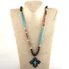 Naszyjniki wisiorek rh moda bohemian plemienna biżuteria Kamień długi wiązany czarny metalowy krzyż dla kobiet naszyjnik