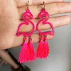 Dangle & Chandelier Two Heads Tassel Hollowed-out Rose Pink Flamingo Drop Earrings Friendship GIft JewelryDangle