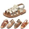 Girls Gladiator Sandals Kids Shoes 2021 Summer Beach Shoes Bright Weave Princess Soft Casual Shoe Children Roman Sandals Foot G220418