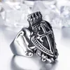 high quality stainless steel ring golden antique men's soldiers knights templar regalia sword Shield crown cross The rings of honor with men jewelry