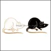 ピンブローチジュエリーブラックホワイトラットエナメルピンカスタムマウス動物バッジバッグシャツラペルバックル友達のためのシンプルギフトドロップ配達20