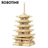 Robotime Rolife 275st DIY 3D Five Storied Pagod Träpusselmontering Konstruktör Toy Gift for Children Teen Adult TGN02 220715