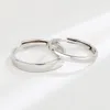 Novo anel de casal brilhante S925 prata esterlina anéis de casal simples par de boca aberta casal de estudantes presente de dia dos namorados