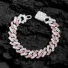 Catene HipHop Pink Crystal 14MM Rhombus Prong Collana a catena a maglia cubana per le donne Pieno di strass Pave Iced Out JewelryChains