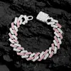 Kedjor hiphop rosa crystal 14mm rhombus prong kubansk länk kedja halsband för kvinnor full strass bana is ut juvelrychains247v