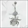 Body Arts S925 Sier Spider Belly Button Ring 14G Cz Navel Barbell Piercing Screw Bars Drop Delivery 2021 Topscissors Dhk3P