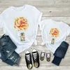 Mother Kids Tee Shirt Femme Family Look Breast Bow Clothes Mamma och dotter Set Balloon Flower Baby Summer Cute Tshirt Women 220531