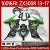 Carene iniezione per KAWASAKI NINJA ZX-300R ZX3R EX ZX 3R 300R 2013 2014 2015 2016 2017 125 No.111 ZX-3R Fiamme verdi EX-300 13-17 ZX300 EX300R ZX300R 13 14 15 16 17 Corpo dell'OEM