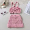 Girls Clothing Sets Lente zomerbloem gebreide pak kinderen top geplooide rokoutfit voor babykleding 220507