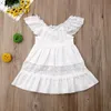 Robes de fille pudcoco est la mode pour tout-petit bébé fille d'été robe d'épaule couleur solide en dentelle fleur fête