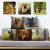 Coussin/oreiller décoratif berger allemand chien impression couverture 45 45 cm housses de coussin taies d'oreiller en lin pour canapé maison voiture décor animal taie d'oreillerC