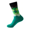 Meias meios de melanderação masculina/mulher algodão engraçado Feliz parágrafo fino padrão de diamante Argyle Tubo Geométrico Vestido de festa penteado Sockssocks