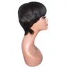 Perruque à cheveux humains Pixie Bob à coupe courte pour femmes noires Machine complète brun foncé None Wigs78139394822623
