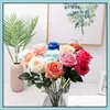 装飾的な花の花輪お祝いパーティー用品ホームガーデンシミュレーションシングルローズフラワーガールフレンドギフトシルクファブリックバレンタインデーウェッディ