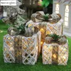 Boże Narodzenie dekoracja trzyczęściowy prezent pudełko ozdoby świąteczne Luminous Iron Art Home Outdoor Christmas Decorations Mall 220316