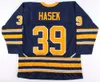 Mi08 빈티지 남성 16 Pat LaFontaine 11 Gilbert Perreault Hockey Jerseys 39 Dominic Hasek 26 Thomas Vanek 9 Derek Roy 30 Ryan Miller Retro Black White Navy Blue Dark Jers