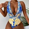 Kadın Mayo Kadınlar Monokini Yastıklı Sıkı Bel Takım Elbise Renkli Çiçek Bankası Derin V Boyun Batakçıları Beachwearwearween's
