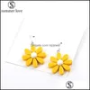 Dangle Lustre Boucles D'oreilles Bijoux Style Coréen Marguerite Fleur Mignon Résine De Tournesol Pour Femmes Filles Belle Je Dh76C