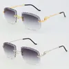 Nouveau designer diamant coupe lentille sans monture lunettes de soleil luxe métal femmes lunettes de soleil cadre 18 carats or UV400 lentille mâle et femelle taille adumbral: 60-20-140MM lunettes de soleil