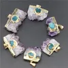 Anhänger Halsketten Natürliche Stein Amethysten Scheibe Druzys Achate Designer Charms Blau Kristall Quarz Halskette Männlich Raw Platte Geode Frauen 6PCS