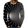 Homme Illusion d'optique graphique grande taille T-Shirt imprimé quotidien à manches longues hauts exagéré autour du cou arc-en-ciel Streetwear 220601