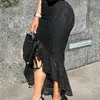 Women Black Lace Skirt High Waist Slim Midi Modest Classy Irregular Length Female Package Hip Jupes Falad Office Elegant Fashion 220322