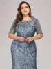 Plus Size Paillettes Mesh Sirena Abito da sera sottile In rilievo Foglie Modello Formale Donna Elegante Abiti da ballo per feste Manica corta 220714