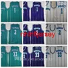 Män Alonzo Mourning33 Tyrone Muggsy Bogues 1 Larry Johnson 2 Grön Vit Lila Team Stitched Basketball Jersey Size S-2XL