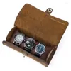 Boîtes de montres Étuis en cuir de vache 3 Slot Box Handmade Roll Travel Case Wristwatch Pouch Exquis Retro Slid In Out Organizer Deli22