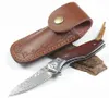 Ny Damascus Flipper Folder Knife VG10 Damascus Steel Blade Rosewood   Steels Head Handle Ball Bearing EDC Pocket Knives With Leather Mante