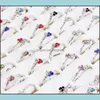 Bande Anneaux Bijoux 50 Pcs En Gros Lots Mixtes Brillant Cristal Strass Enfant Enfants Fiançailles De Mariage De Mariée Doigt Dhn31