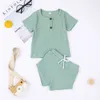 Girls Clothing Sets Designer Clothes Kids Solid Pit Striped Tops Pants Suits Summer Boutique Baby Shirts Shorts Outfits Breathable Casual Drawstring Pants B8094