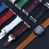 Genuine Leather Butterfly buckle strap for Apple i series 5/4/3/2/1 38mm 40mm 42mm 44mm High quality G220420