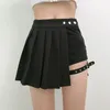 Плиссированные девушки готические наполовину юбки летние харадзюку в стиле панк -клетки нерегулярные юбки Женщины асимметричная высокая талия черная юбка