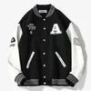 Yiciya herrjackor American Retro Flocking Baseball Uniform Men poker mönster broderi pu läder sömmar avslappnad varsity jacka kvinna outwear